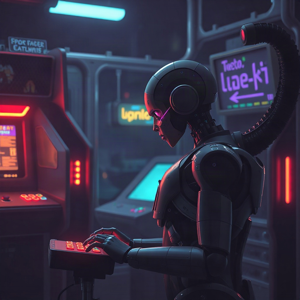 AI pixel era sci-fi retro drama cover with arcade machine glow