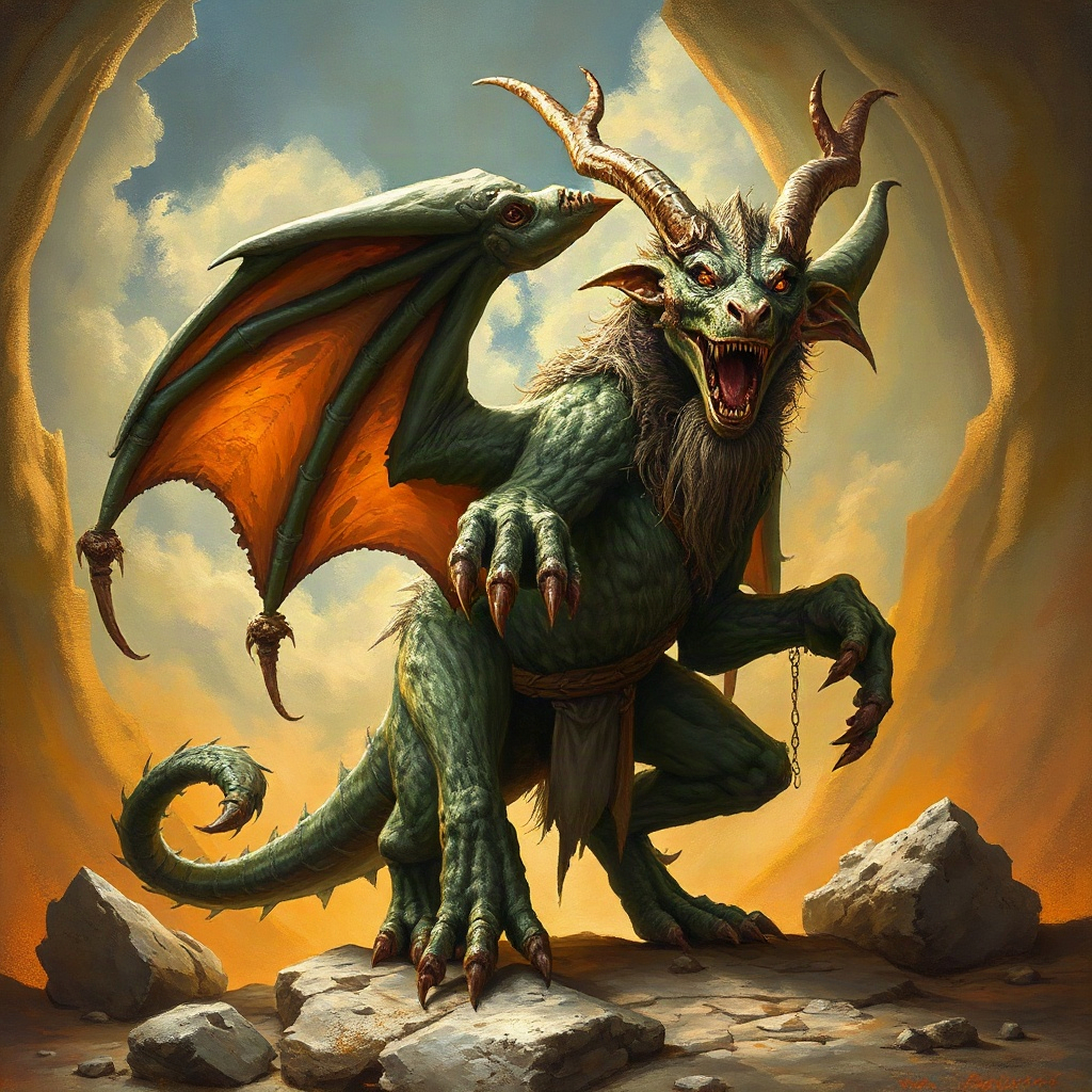 Ancient bestiary fantasy adventure drama cover with mythical creature